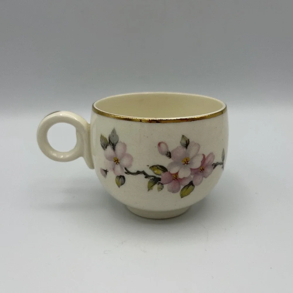 Vintage Homer Laughlin Demitasse Cup Saucer Eggshell Dogwood Floral Gold USA‎